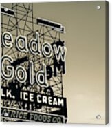 Meadow Gold Neon Panorama Along Tulsa's Route 66 - Sepia Acrylic Print