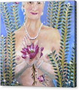 Mermaid With Pink Lotus By Linda Queally Acrylic Print