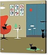 Mid Century Cat Spies Flying Saucer Acrylic Print