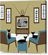 Mid Century Cats Watch Perry Mason Beige Acrylic Print
