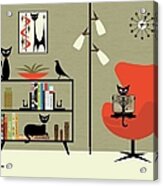 Mid Century Modern Cat Reading Acrylic Print