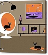 Mid Century Outer Space Room With Black Cats Acrylic Print