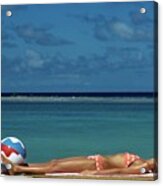 Model Lying On The Beach In A Polka Dot Bikini Acrylic Print