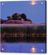 Moonrise At The Temple Mound Barn Acrylic Print