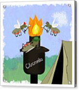 Mosquito Family Camping By Tiki Torch Cartoon Acrylic Print