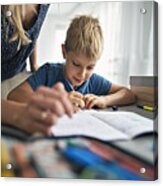 Mother Helping Son To Do His Homework Acrylic Print