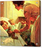 Mother Tucking Children Into Bed Cropped Acrylic Print