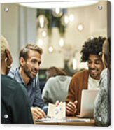 Multi-ethnic Coworkers Discussing In Office Acrylic Print