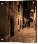 Narrow Alley With Old Houses In The Village Fazana In Croatia Acrylic Print