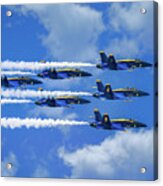Navy Blue Angels Airshow With Smoke Trails On Cloudy Day Acrylic Print
