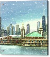 Navy Pier Winter Snow Acrylic Print
