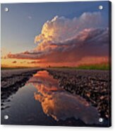 Nd Showing Off #3 - Summer Storm Reflected On Abandoned Highway Puddle Near Churchs Ferry Acrylic Print