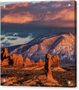 North Window, La Sal Mountains And Red Rock Towers Acrylic Print