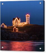 Nubble Lighthouse With Christmas Lights Acrylic Print