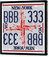 Ny Statue Of Liberty Cross Print - Recycled New York License Plates Art Acrylic Print
