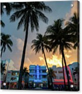 Ocean Drive In South Beach Miami At Sunset Acrylic Print