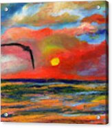Ode To Bird Flight At Sunset Over The Ocean Acrylic Print