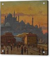 Odoardo Toscani Rome 1859 - 1914 Smyrna, Turkey , Constantinople, A View Of The Galata Bridge At Sun Acrylic Print