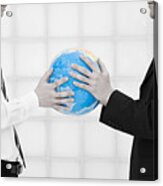 Office Workers Holding Globe Acrylic Print