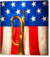 Old Bugle On Stars And Stripes Acrylic Print