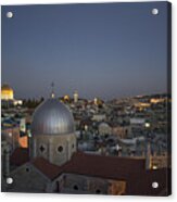 Old City Of Jerusalem - Dome Of The Rock At Night Acrylic Print