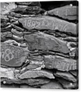 Old Schist Wall With Several Dates From 19th Century. Portugal Acrylic Print