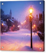 Old Town Marblehead Snowstorm Looking Up At Abbot Hall Square Acrylic Print