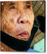 Old Vietnamese Lady With The Conical Hat Acrylic Print
