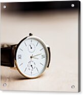 One Modern Watch On Wooden Table Acrylic Print