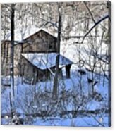 An Old Brown Barn In Snow Acrylic Print