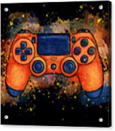 Orange Game Controller Splatter Art, Gaming Acrylic Print