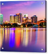 Orlando Florida Panoramic City Skyline Over Lake Eola Acrylic Print