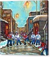Outremont Back Lanes Hockey Park Ex To Rosemont To Verdun Kids Winter Fun Montreal Artist C Spandau Acrylic Print