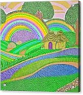 Over The Rainbow Painting Dot Art Rare Colourful Pointillism One Of A Kind Landscape Movie Inspired Happiness Shire Impressionism Abstract Aerial Air Art Beautiful Beauty Blue Calm Cloud Creative Acrylic Print