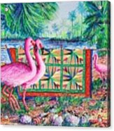 Palm Quilt Flamingos Acrylic Print