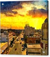 Panorama Of Downtown Bakersfield, California - Watercolor Painting Acrylic Print