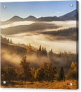 Panorama Of Misty Sunrise In The Mountains Acrylic Print