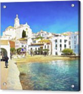 Panoramic View Of Population Of Cadaques - 1 - Watercolor Editio Acrylic Print