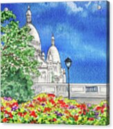 Paris France Sacre Coeur Cathedral Watercolor Acrylic Print