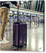 Passengers Are Waiting At The Airport Terminal. Acrylic Print