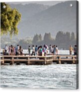 People Strolling At The Edge Of The West Lake Acrylic Print