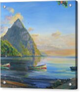Petit Piton With Three Gommier Boats Acrylic Print