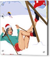Pin-up Girl On Ski School Accident Acrylic Print
