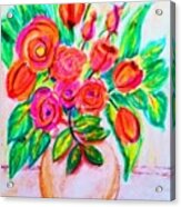 Pink And Orange Floral Bouquet Pastel Chalk Digitally Altered Acrylic Print