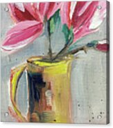 Pink Magnolias In A Yellow Porcelain Pitcher Acrylic Print