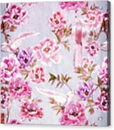 Pink Peony And Royal Birds Chinoiserie Acrylic Print