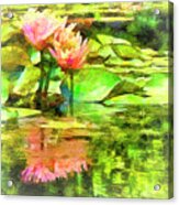 Pink Water Lilies Faux Paint Acrylic Print