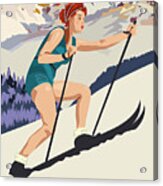 Pinup Girl On Ski School At Colorado Mountains Acrylic Print