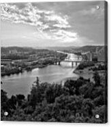 Pittsburgh Fiery Skies Over The Allegheny River Black And White Acrylic Print