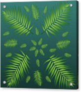 Plethora Of Palm Leaves 20 On A Teal Gradient Background Acrylic Print
